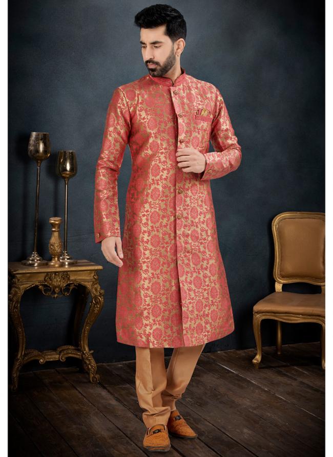 Banarasi Silk Pink Traditional Wear Weaving Kurta Pajama